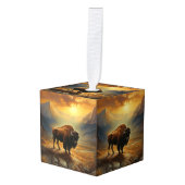 Buffalo Bison Sunset Silhouet Kubus Ornament (Voorkant hoekig)