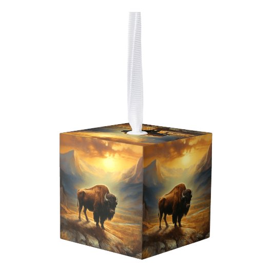 Buffalo Bison Sunset Silhouet Kubus Ornament (Achter hoekig)