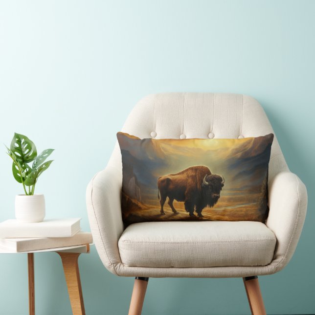 Buffalo Bison Sunset Silhouet Kussen (Stoel)