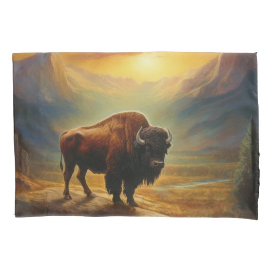Buffalo Bison Sunset Silhouet Kussensloop (Voorkant)