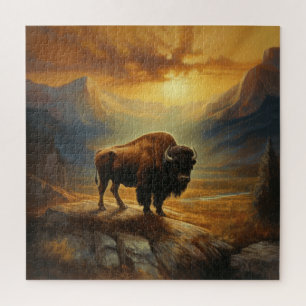 Buffalo Bison Sunset Silhouet Legpuzzel