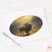 Buffalo Bison Sunset Silhouet Ovale Sticker (Envelop)