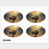 Buffalo Bison Sunset Silhouet Ovale Sticker (Vel)