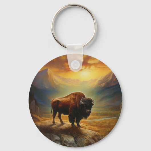 Buffalo Bison Sunset Silhouet Sleutelhanger (Voorkant)