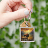 Buffalo Bison Sunset Silhouet Sleutelhanger (Hand)