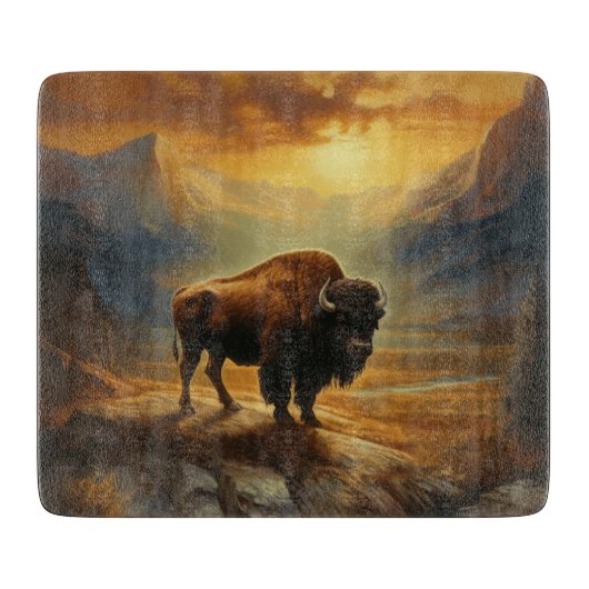 Buffalo Bison Sunset Silhouet Snijplank (Voorkant)
