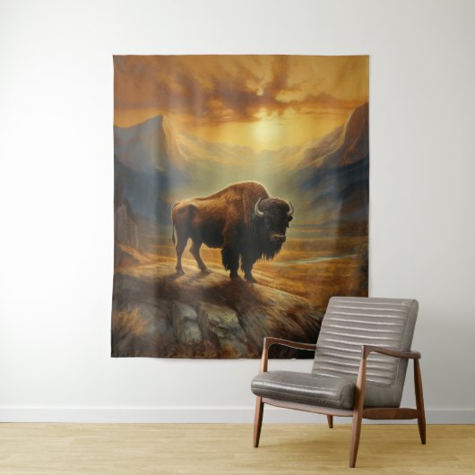 Buffalo Bison Sunset Silhouet Wandkleed (In situ)