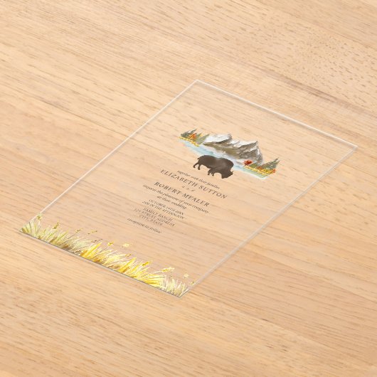 Buffalo Bison Waterverf Mountains Autumn Wedding Acryl Uitnodigingen (Laagn)