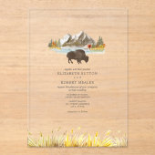Buffalo Bison Waterverf Mountains Autumn Wedding Acryl Uitnodigingen (Voorkant)