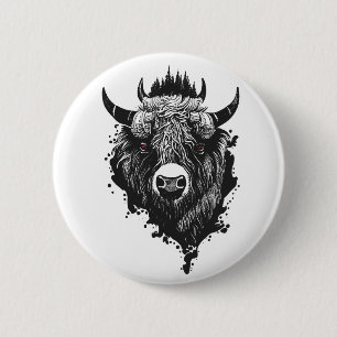 Buffalo Bison Wild Animal Natuur Illustratie Kunst Ronde Button 5,7 Cm