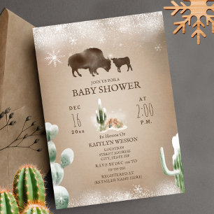 Buffalo Bison Winter Desert Cactus-Baby shower Kaart