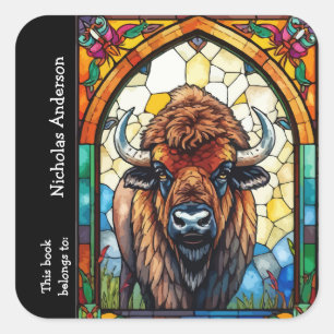 Buffalo Bizon Dier Natuur kunst Custom Bookplate Vierkante Sticker