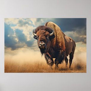 Buffalo Bizon Dier Wilde natuur Kleurrijk Poster
