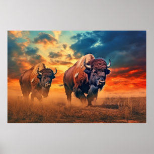 Buffalo Bizon Dier Wilde natuur Kleurrijk Poster