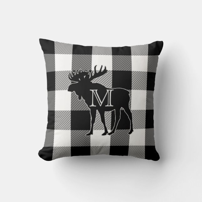 Buffalo Black White | Monogrammed Moose Kussen (Voorkant)
