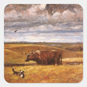 Buffalo Bones Omgeploegd door Harvey Thomas Dunn Vierkante Sticker