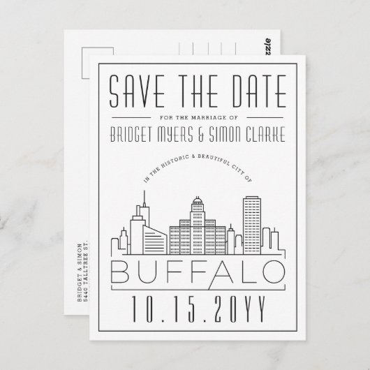 Buffalo bruiloft | Gestileerde skyline De datum op Briefkaart (Voorkant / Achterkant)