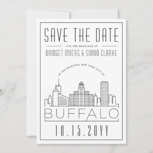 Buffalo bruiloft | Gestileerde skyline De datum op Kaart (Voorkant)