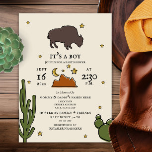 Buffalo Cactus Moon Desert Stars Baby shower Kaart