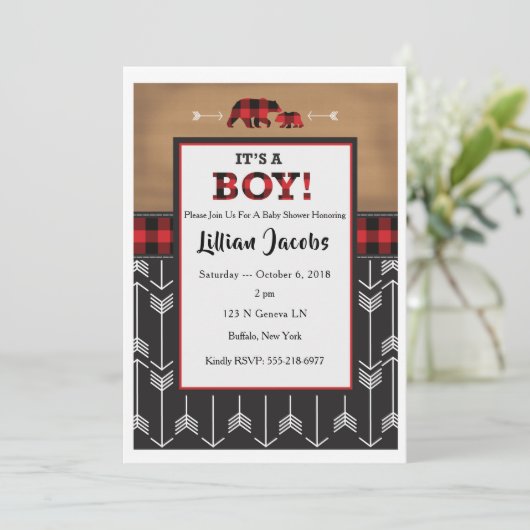 Buffalo Check Baby Boy Invitation (Debout devant)