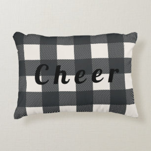 Buffalo Check Cheer Black Typography Holiday Accent Kussen