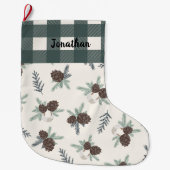 Buffalo Check Gingham Name Hunter Green Cute Grote Kerstsok (Voorkant)