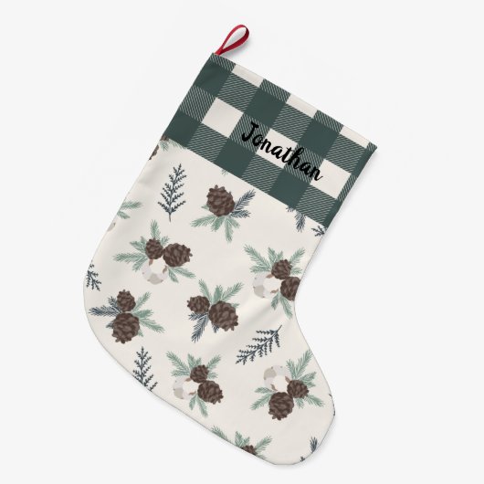 Buffalo Check Gingham Name Hunter Green Cute Grote Kerstsok (Voorkant (Hangend))