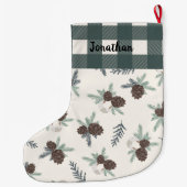 Buffalo Check Gingham Name Hunter Green Cute Grote Kerstsok (Achterkant)