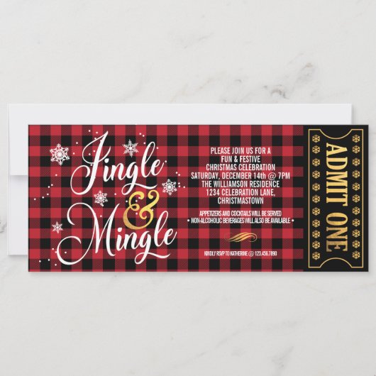 Buffalo Check Jingle and Mingle Kerstparty Kaart (Voorkant)