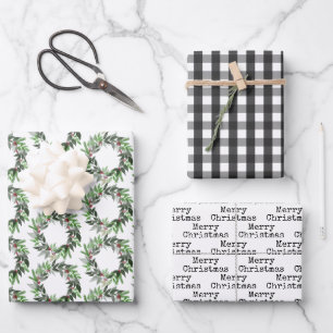 Buffalo Check Kerstkrans Typewriter Tekst Kerstmis Inpakpapier Vel