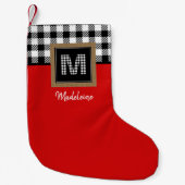 Buffalo Check Monogram en Naam Red Black White Kleine Kerstsok (Voorkant)