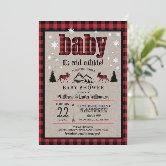 Buffalo Check Moose Baby shower Kaart (Staand voorkant)