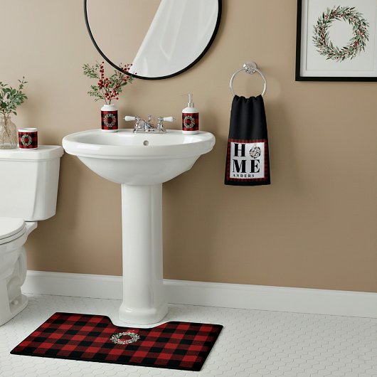 Buffalo check ornament "Home" gepersonaliseerd Handdoek