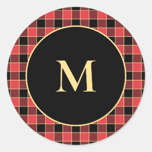 Buffalo Check Pattern Monogram Aangepaste kleuren  Ronde Sticker