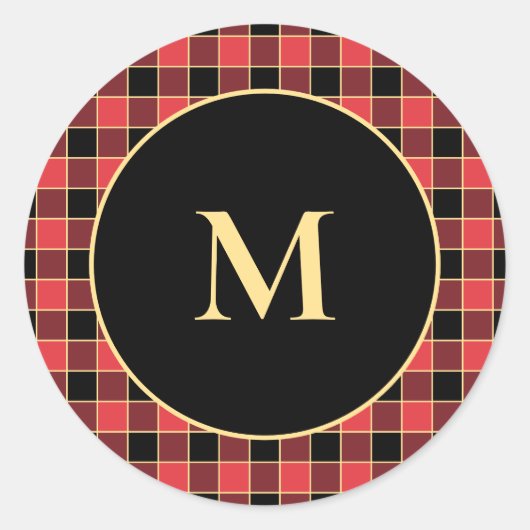 Buffalo Check Pattern Monogram Aangepaste kleuren Ronde Sticker (Voorkant)