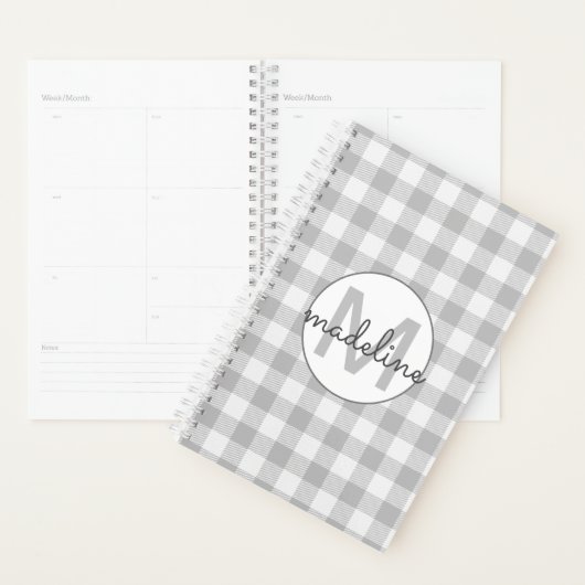 Buffalo Check|Plaid Grijs Monogrammed Boerderij Planner (Display)