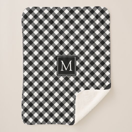 Buffalo Check Plaid Monogramme Nom noir et blanc (Devant)