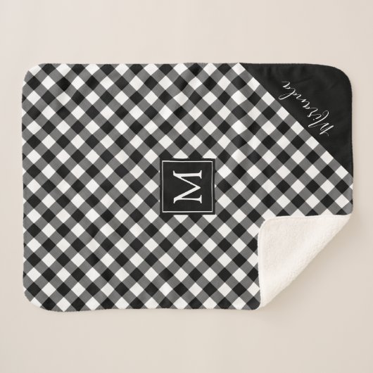 Buffalo Check Plaid Monogramme Nom noir et blanc (Devant (Horizontal))