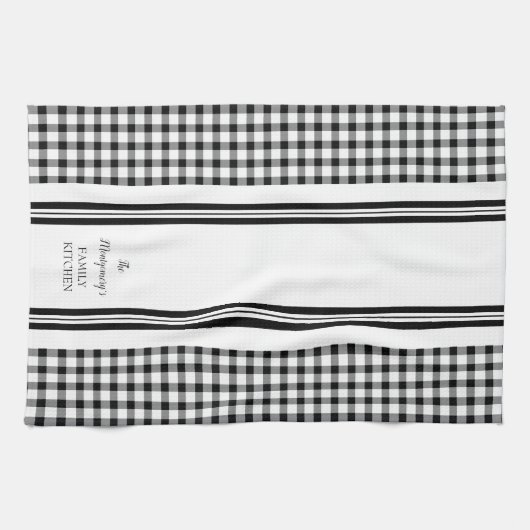 Buffalo Check Plays Black | Naam witte familie Theedoek (Horizontaal)