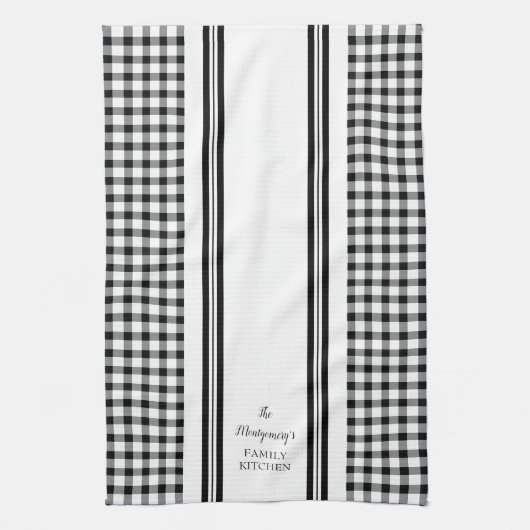 Buffalo Check Plays Black | Naam witte familie Theedoek (Verticaal)