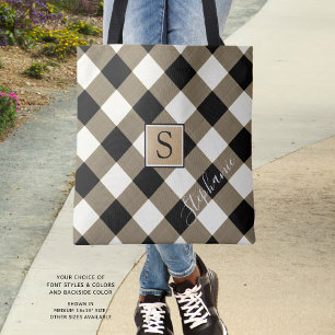 Buffalo Check Pset Brown Black Monogram Naam Draagtas