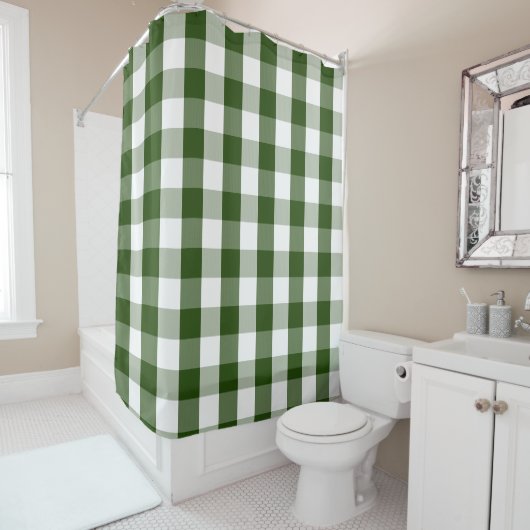 Buffalo Check Rustic Green White Douche rideau (En situation)