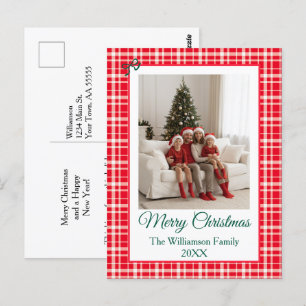 Buffalo Check Style Foto Lijst Vrolijk Kerstfeest Briefkaart