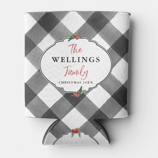 Buffalo Check Zwart & Wit Kerstfeest Gedateerd Blikjeskoeler (Voorkant)