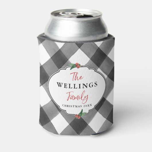 Buffalo Check Zwart & Wit Kerstfeest Gedateerd Blikjeskoeler (Blikje Achterkant)