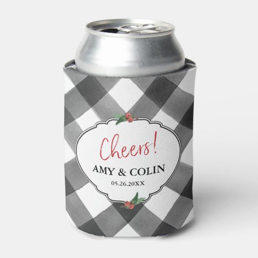 Buffalo Check Zwart & Wit Proost Huwelijk Custom Blikjeskoeler (Blikje Voorkant)