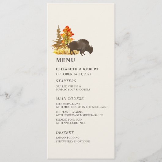 Buffalo Fall Foliing Bison Autumn Menu Mariage (Devant)