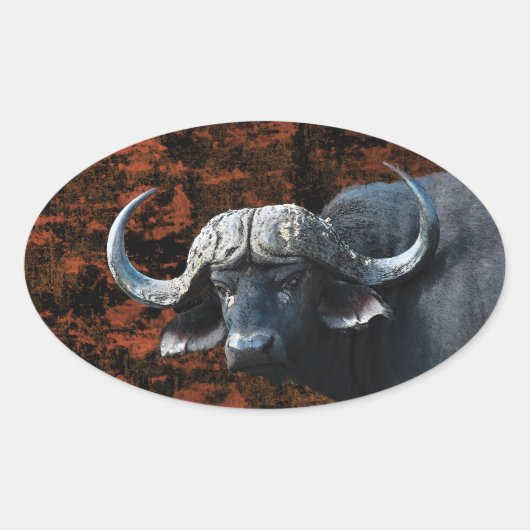 Buffalo fantasy kunst ovale sticker (Voorkant)