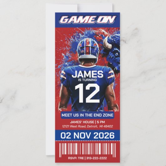 Buffalo Football Ticket Birthday Invitation (Devant)