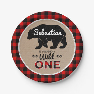 Buffalo geplakt Beer Lumberjack Wild Eén verjaard Papieren Bordje
